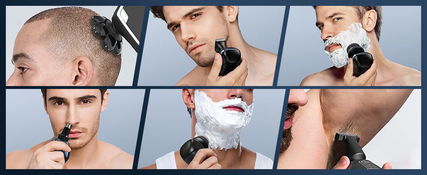  6-in-1 professional multifunction razor mens head shaver can be used in both wet and dry conditions