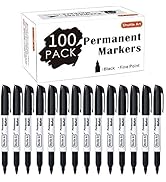 Shuttle Art 100 Pack Black Permanent Markers, Fine Point Permanent Marker Pens Set Perfect on Pla...