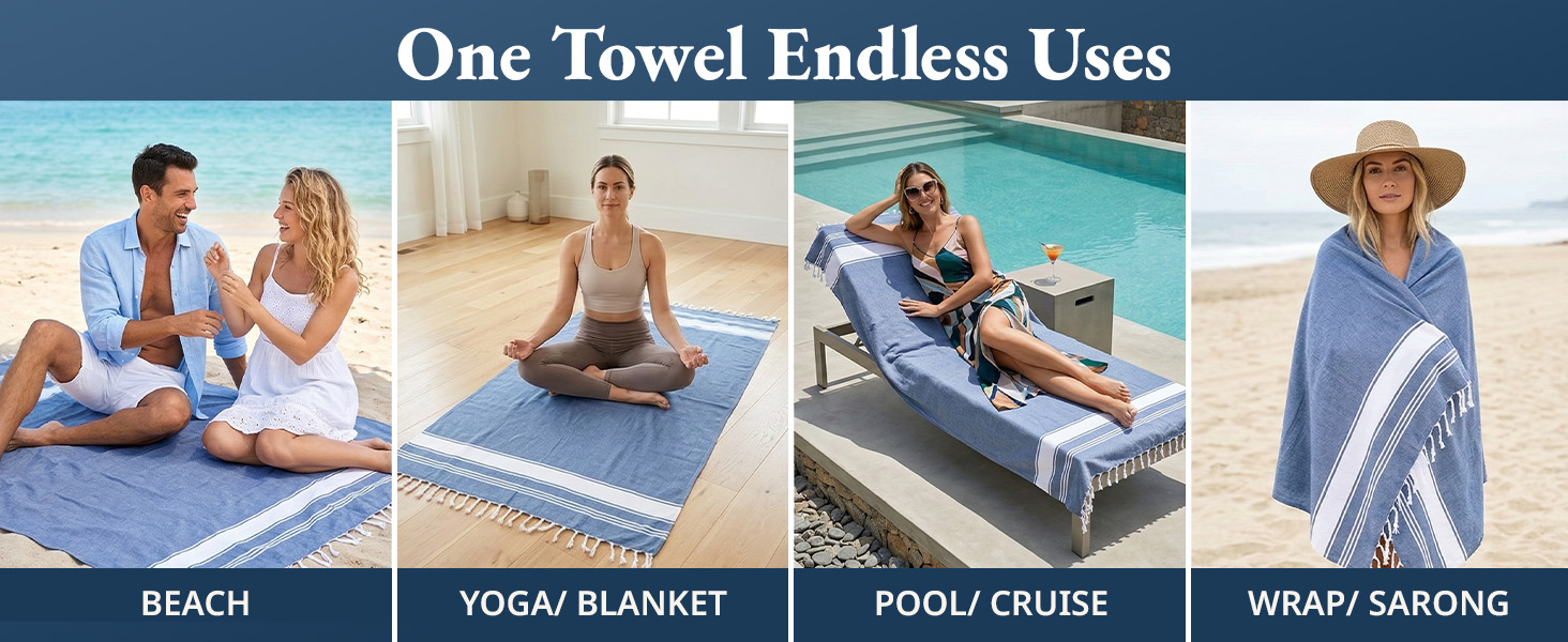 Lane Linen Beach Towels are versatile and multipurpose. Used on Beach, Yoga, pool , sarong.