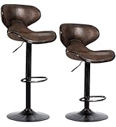 COSTWAY Vintage Barstools, Set of 2 Swivel Bar Stool with Backrest, Footrest and Height Adjustabl...