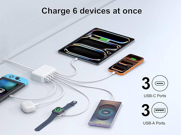 6 Ports for Fast Charging