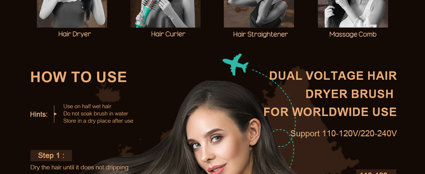 Hair Dryer Hair Curler Hair Straghtener Hair Comb For international Travel worldwide use