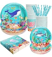 Under the Sea Birthday Party Supplies Decorations, Ocean Theme Paper Plates and Napkins Set for 2...