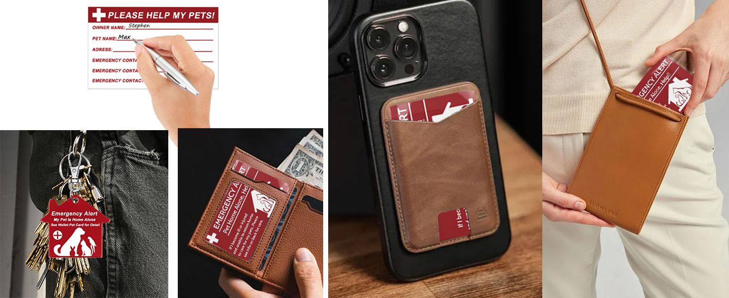 My Pet is Home Alone Emergency Contact Wallet Card and key tag
