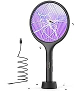 YISSVIC Electric Fly Swatter 4000V Bug Zapper Racket Dual Modes Mosquito Killer with Purple Mosqu...