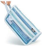 Four Candies Grid Mesh Pencil Case with Handle and Zipper, Clear Double-layer Pencil Pouch Marker...