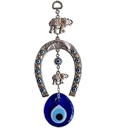 Erbulus Turkish Silver Horse Shoe Blue Evil Eye Wall Hanging Ornament with Elephant - Turkish Naz...