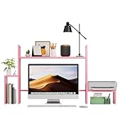 WelFurGeer LED Desk Shelf Organizer with RGB Light Strip, 2-Tier Desktop Shelf for Computer Monit...