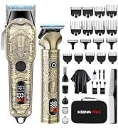 HIENA PRO Hair Clippers for Men Professional, Cordless Barber Clipper T-Blade Beard Trimmer Nose ...