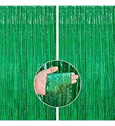 PartyWoo Green Foil Fringe Curtain, 2 pcs Green Streamers, Fringe Backdrop, Metallic Tinsel Fring...