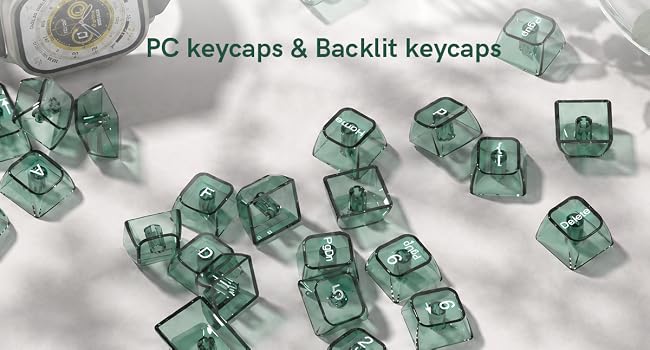 Green Clear keycaps,Transparent Keyboard keycaps,Jelly Key caps Set,Shine Through keycap