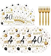 HFBOBP 75PCS 40th Birthday Plates and Napkins Party Decorations, 7 Inch White and Gold Happy 40th...