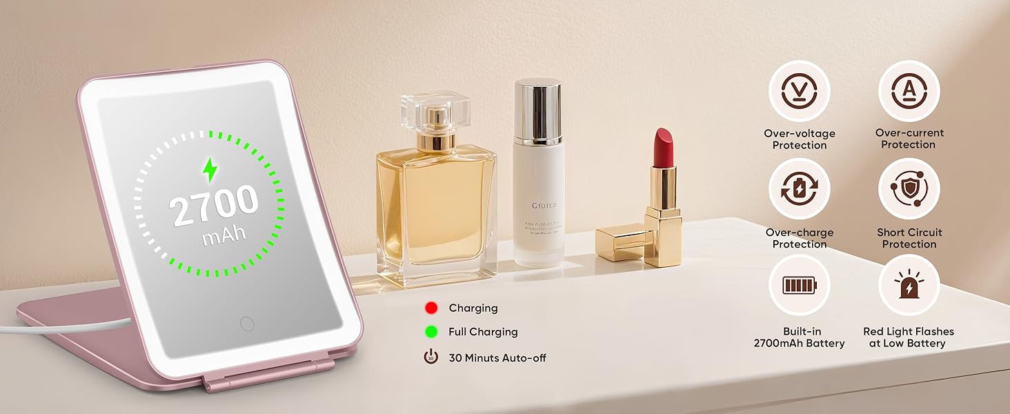 portable mirror with lights