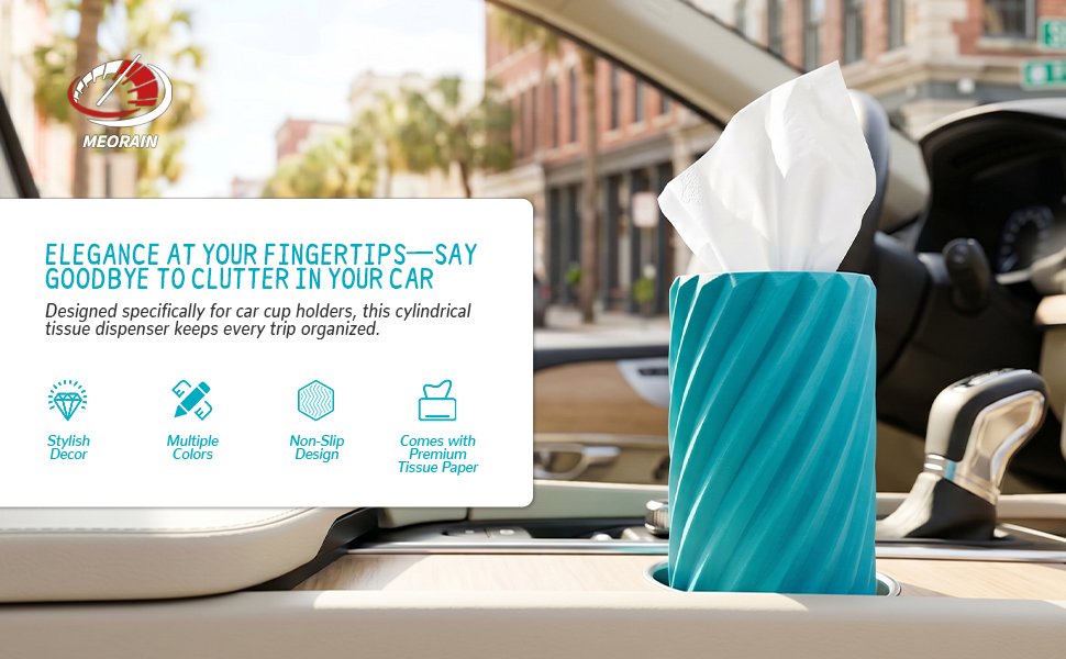 Car Tissue Holder, Refillable Round Cylinder with 3 Tissue Packs