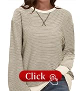 SHEWIN Womens Sweatshirt Striped Crew Neck Casual Long Sleeve Fall Tops for Women 2024