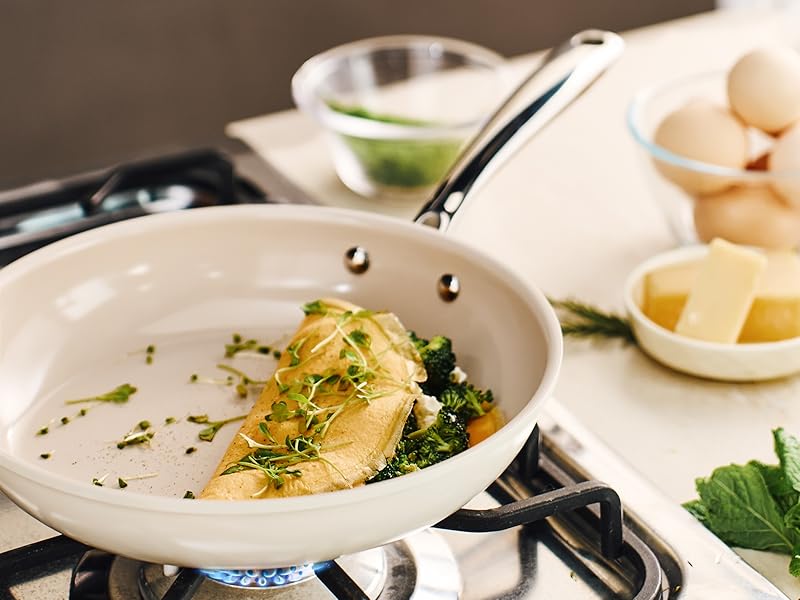 Beige White ceramic frying pan