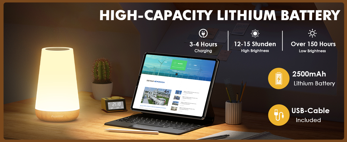 2500mAh Rechargeable Bedside Table Lamp with Timer