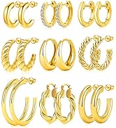 Adoyi 9 Pairs Gold Hoop Earrings Set for Womens Twisted Huggie Hoops Earrings 14K 18K Gold Plated...