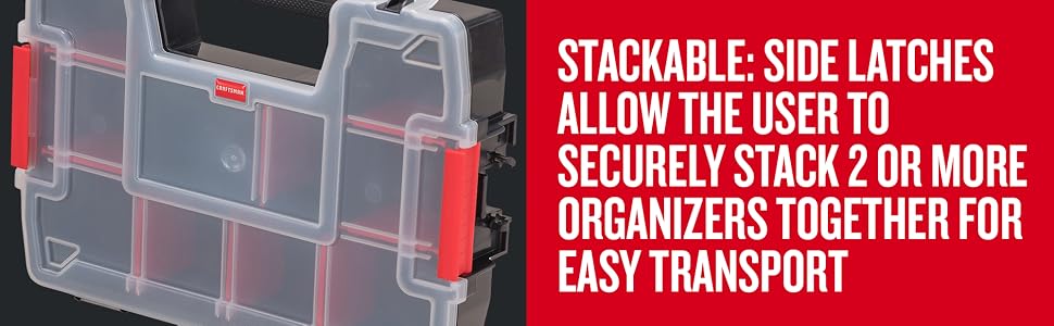 stackable: side latches allow the user to securely stack 2 or more