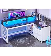 SEDETA Corner Computer Desk, 55" L Shaped Gaming Desk with Storage Drawers and Power Outlet, Farm...