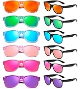 Geopty 12/24 Pack Wholesale Colorful Mirror Reflective Sunglasses Bulk, Neon 80s 90s Sunglasses P...