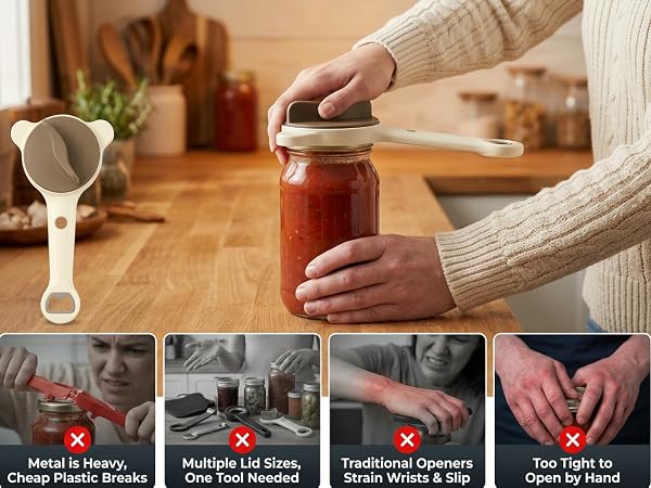4-in-1 Jar Opener for Seniors -Adjustable Lid Opener with Non-Slip Grip