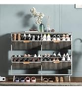QIVOMIX Shoe Cabinet Storage,Modern Freestanding Organizer with 4 Flip Drawers,Narrow Shoe Rack C...