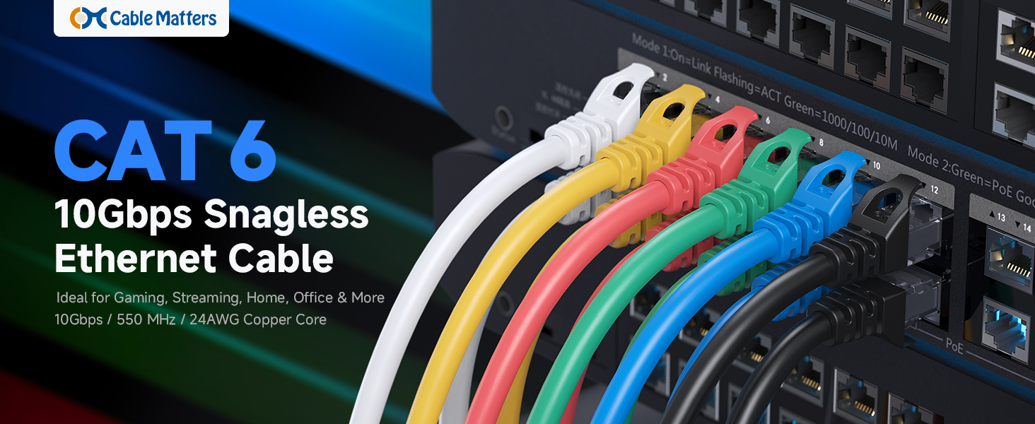 Cat 6 ethernet cable with 24 AWG copper wire for high-speed connectivity