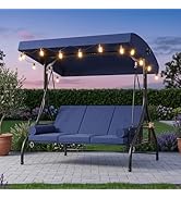 Aoxun Outdoor Porch Swing with Stand and Canopy, 3 Seats Outdoor Swings for Adults, Convertible 2...