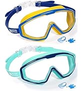 Water Space 2 Pack Swimming Goggles for Kids Boys Girls 3-15, Wide Vision Anti-fog UV Protection ...