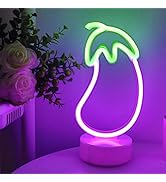 ENUOLI Eggplant Shaped Neon Sign,LED Eggplant Neon Sign for Bedroom Purple Eggplant Lights USB/Ba...