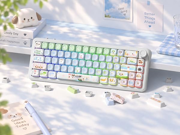 dagaladoo PBT Keyboard Keycaps, Blue/Green MOA keycaps,Cute Puppy