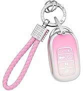 PIFOOG TPU Key Fob Cover for Honda 5 Buttons with Keychain (Gradient Pink-Style 1)