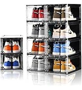 Amllas 10 Pack Shoe Boxes Stackable,Upgraded Sturdy Shoe Storage Boxes with Clear Magnetic Door,M...