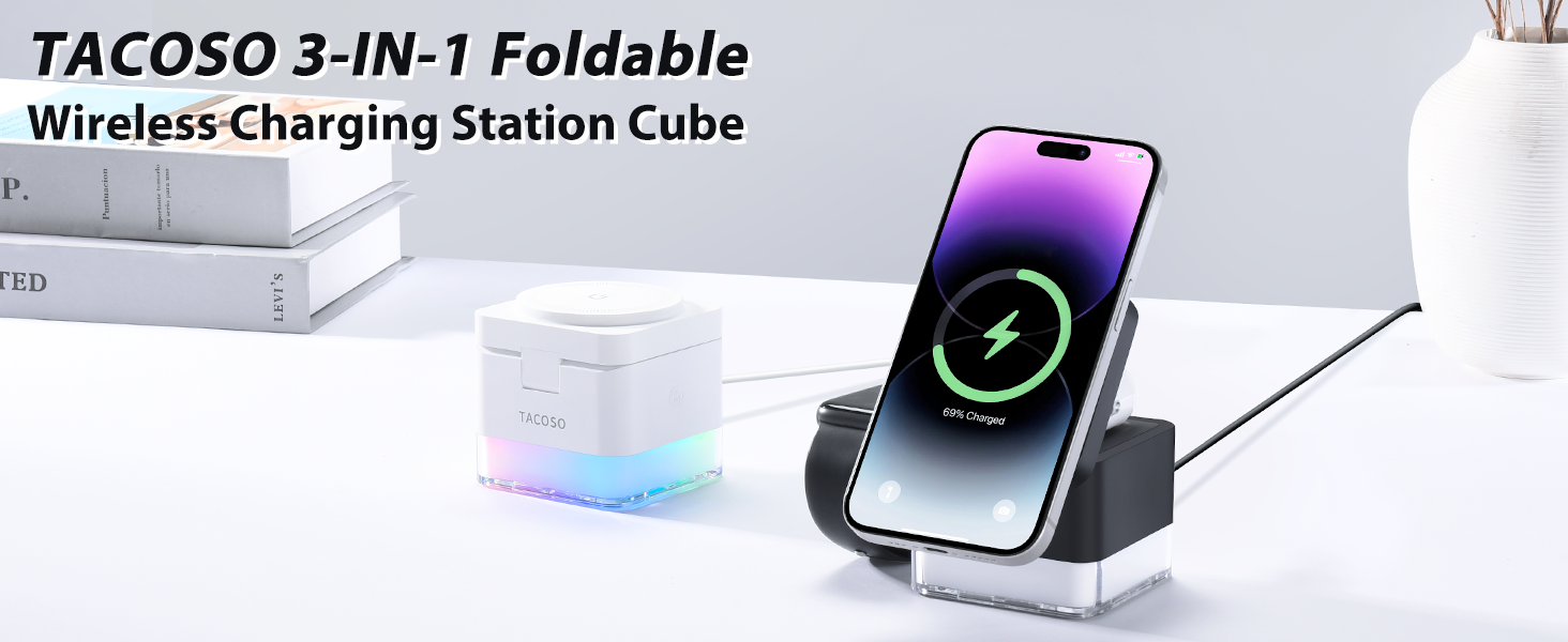 Wireless Charger Charging Station Cube 3 in 1 MagSafe Charger Stand for iPhone AirPods Apple Watch