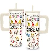 xiiai Gift for Her, 24oz GNOMES Themed Tumbler with Handle &amp; Straw, Stainless Steel Insulated Cof...