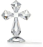 QFkris Clear Crystal Cross Standing Decor, Religious Gifts for Women Men, Crystal Desk Cross Figu...