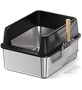 Stainless Steel Litter Box with Lid: Metal Cat Litter Box with Mat &amp; Scoop, High Sided Kitty Litt...