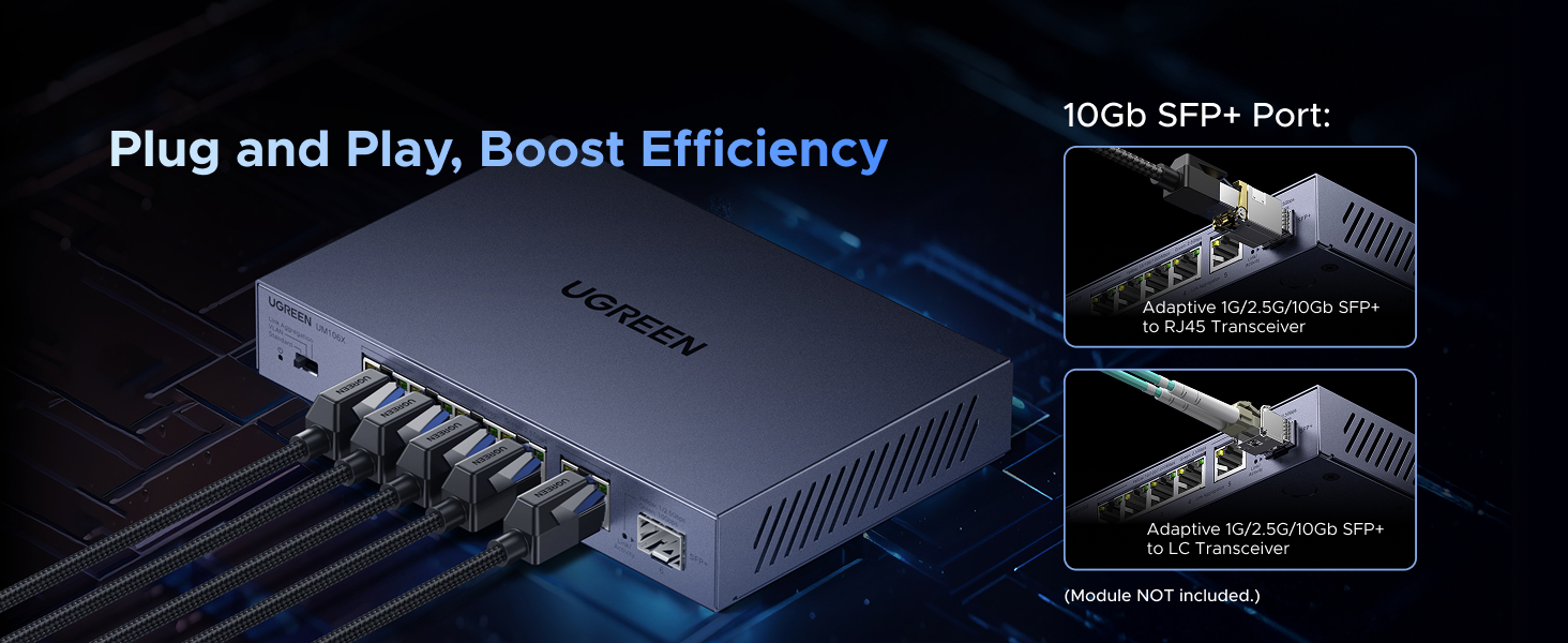 UGREEN 2.5Gb Switch, 6-Port Ethernet Switch, 5 x 2.5Gb Uplink + 1 x 10Gb SFP+