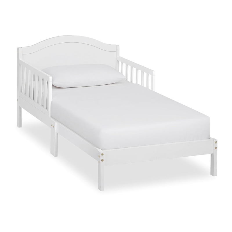Sydney Toddler Bed in White, Greenguard Gold Certified, JPMA Certified, Low to Floor Design, Non-Toxic Finish, Safety Rails, Made of Pinewood