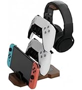 CUIWHRL Gaming Controller Holder Wood Headphone Stand for Desk Gaming Equipment Desk Accessories ...