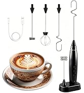 Rechargeable Milk Frother with Stand, 3-Speed Electric Handheld Foam Maker with 3 Whisks, Stainle...