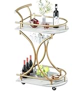 Maiproo Bar Cart with Wheels Handle Rolling Home Bar Serving Carts 2 Tier Curved Anti-Collision S...