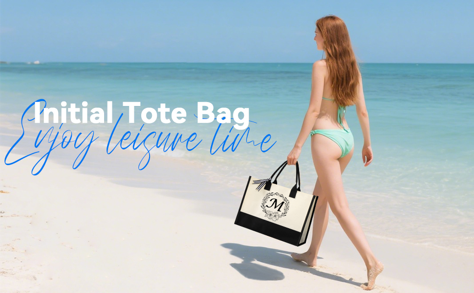 initial canvas tote bag