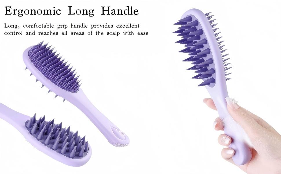 Long Handle Hair Silicone Scalp Massage Brush, Double-Sided Hair Comb Shampoo Brush