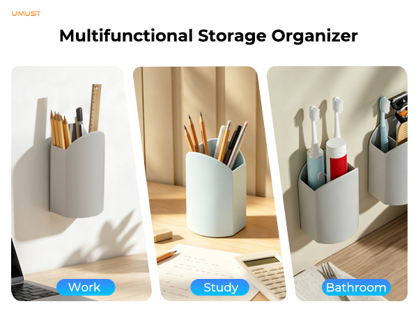  Self Adhesive Silicone 3-Slot Wall Mounted Pen Holder, No Drill Space-Saving Stationery Organizer