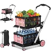 LDHTHOPI Collapsible Shopping Cart with Wheels, 8-in-1 200LBS Capacity with 2 Storage Crate, Fold...