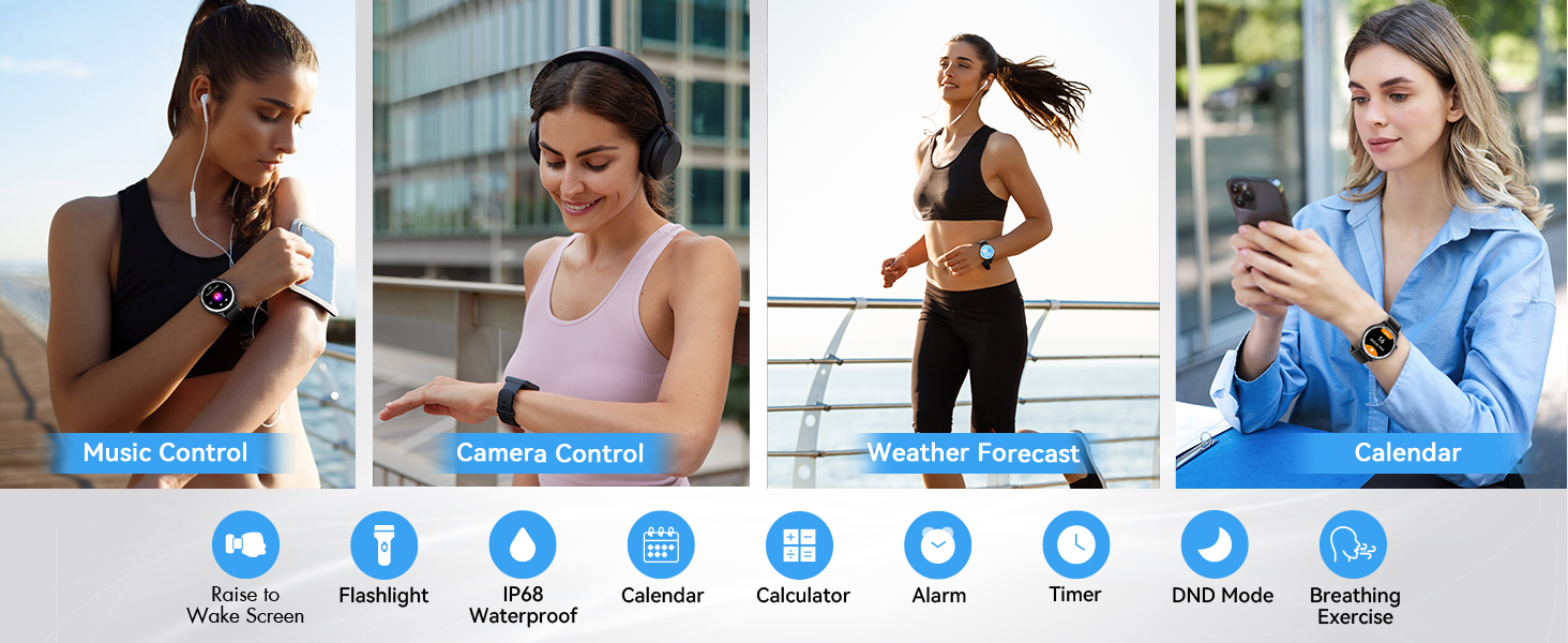 multiple functions like music control, camera control, weather forcast, calender, and so on