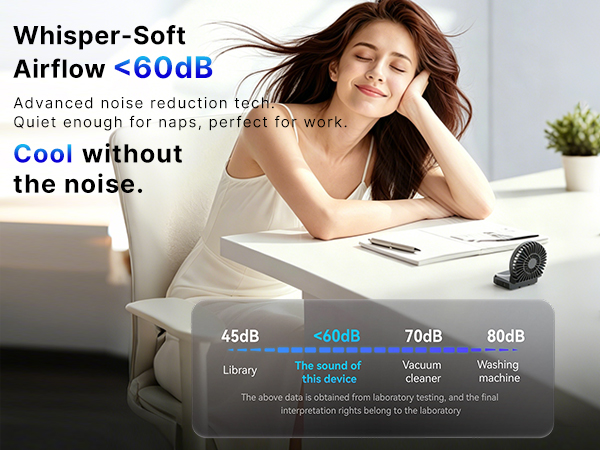Ultra-quiet mini fan with noise-reduction design for indoor-time use