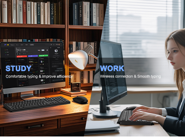 Wireless Keyboard and Mouse Combo, Full Size Silent Ergonomic Keyboard Mouse